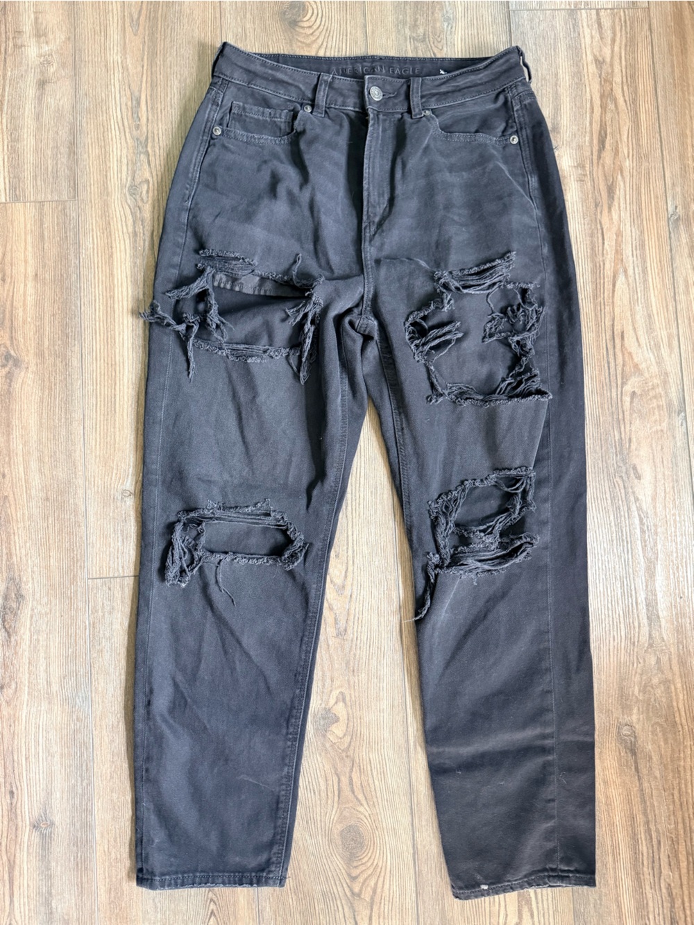 American Eagle Outfitters Black Distressed Mom Jeans